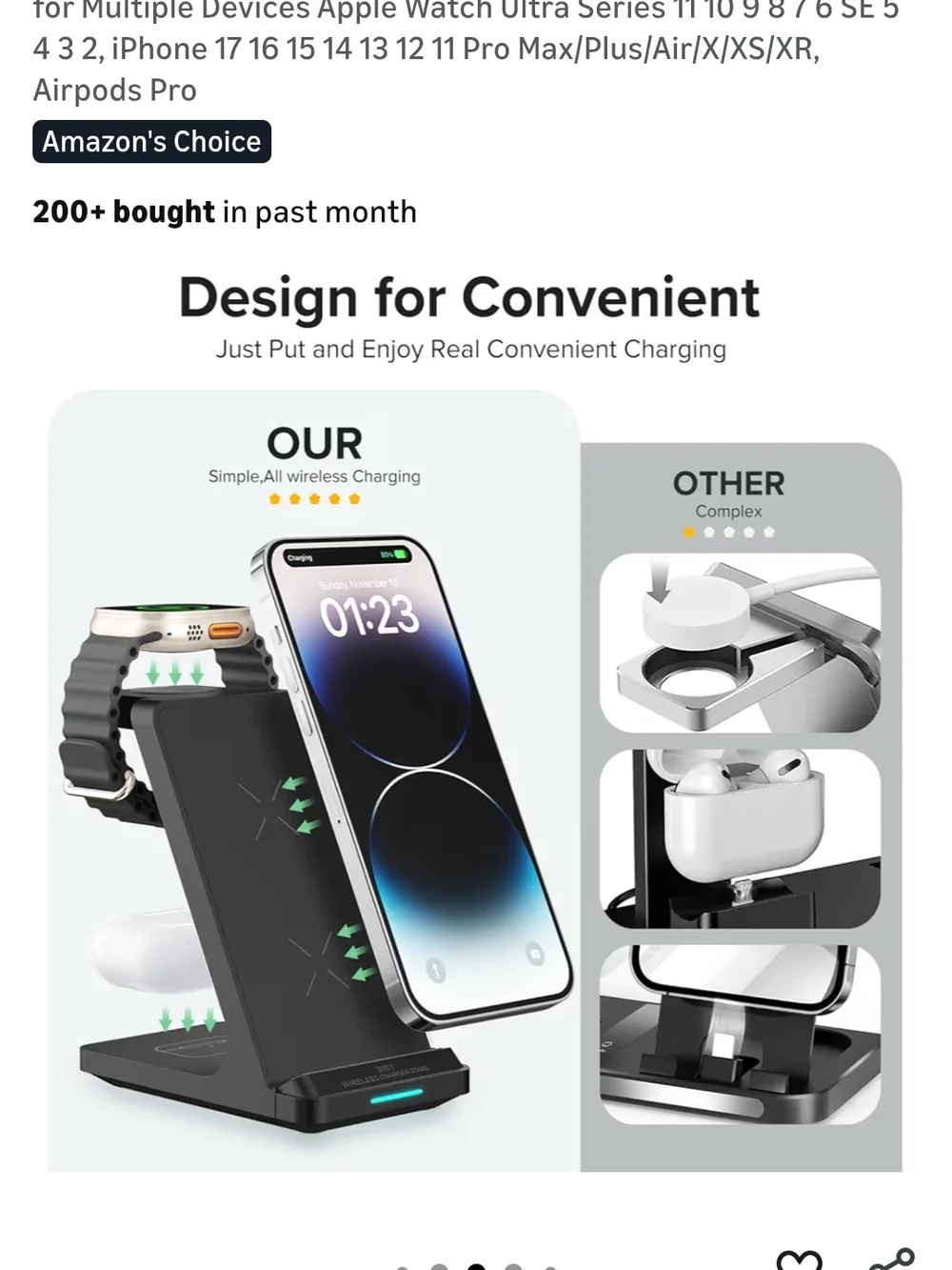 3-IN-1 Wireless Charger Stand - Black